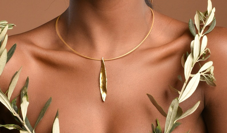 Real Olive Leaf Necklace for Women. 18K Gold plated on sterling silver by Mother Nature Jewelry. Olive is a symbol of peace, protection... image 1