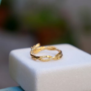 Gold Olive Branch Ring. Olive Twig, Wedding Band Ring for men and women, Adjustable. image 3
