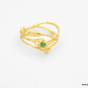 Jasmine plant Wide band branch Ring. Gold plated silver 925 Jasmine. Color zircon Twig ring. Small Diamond shape Lab creative Ethical ring image 4