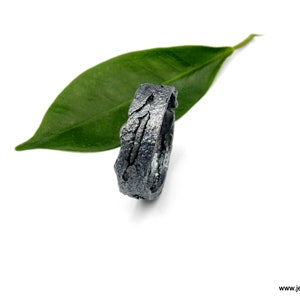 Men ring Black oxidation in sterling silver. Real Tree bark band ring adjustable or Fix size, nature inspired from Recycled silver