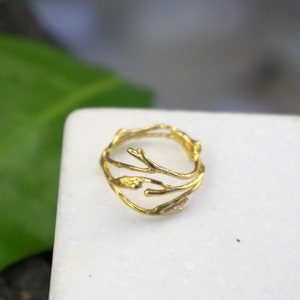 Minimalist Handmade Nature Jewelry. ring Jasmine Gold plated Silver Twig Ring.