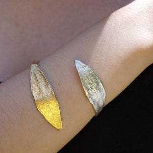 Sterling Silver Olive Leaf Cuff Bracelet: Gold Plated Handmade Jewelry