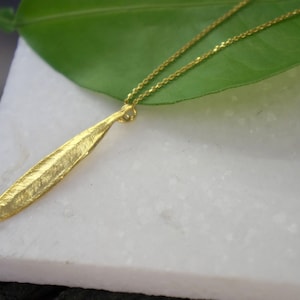 Solid Gold chain necklace, Real Gold Olive leaf Pendant at 18k, 14K or 9k Gold Necklace for Women, Nature Inspired Lightweight Jewelry
