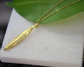 Solid Gold chain necklace, Real Gold Olive leaf Pendant at 18k, 14K or 9k Gold Necklace for Women, Nature Inspired Lightweight Jewelry