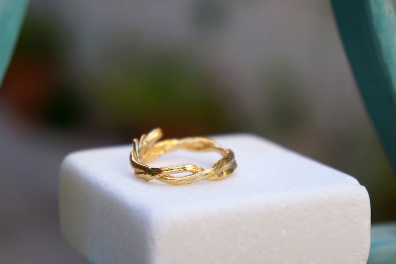 Gold Olive Branch Ring. Olive Twig, Wedding Band Ring for men and women, Adjustable. image 1