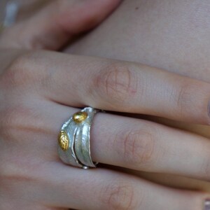 Real Olive Leaf Ring, Handmade Minimalist Jewelry, Organic Tree Band, Gift for Health & Resilience, Gold and Sterling Silver 925