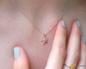 Minimalist Tiny Real starfish necklace jewelry on sterling silver 925. Starfish Symbolizes the 5 elements Earth, Air, Water, Fire, Spirit