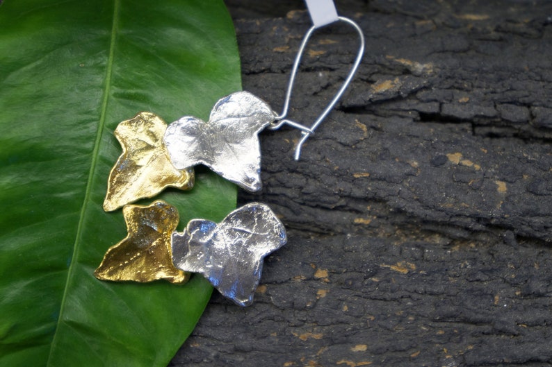 Statement Earrings Silver Ivy Leaf Earrings for Women, Minimalist Handmade Nature Jewelry. Organic JewelryBy Mother Nature image 1