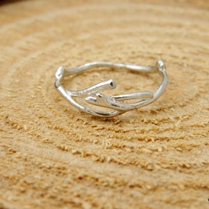 Twig ring band, thin sterling silver for men and women. Jasmine plant Dainty Everyday Ring by Mother nature Jewelry image 2