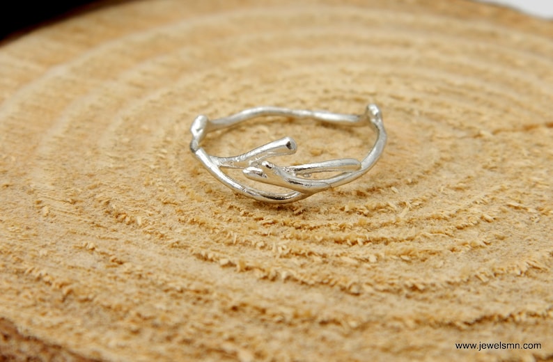 Twig ring band, thin sterling silver for men and women. Jasmine plant Dainty Everyday Ring by Mother nature Jewelry image 2