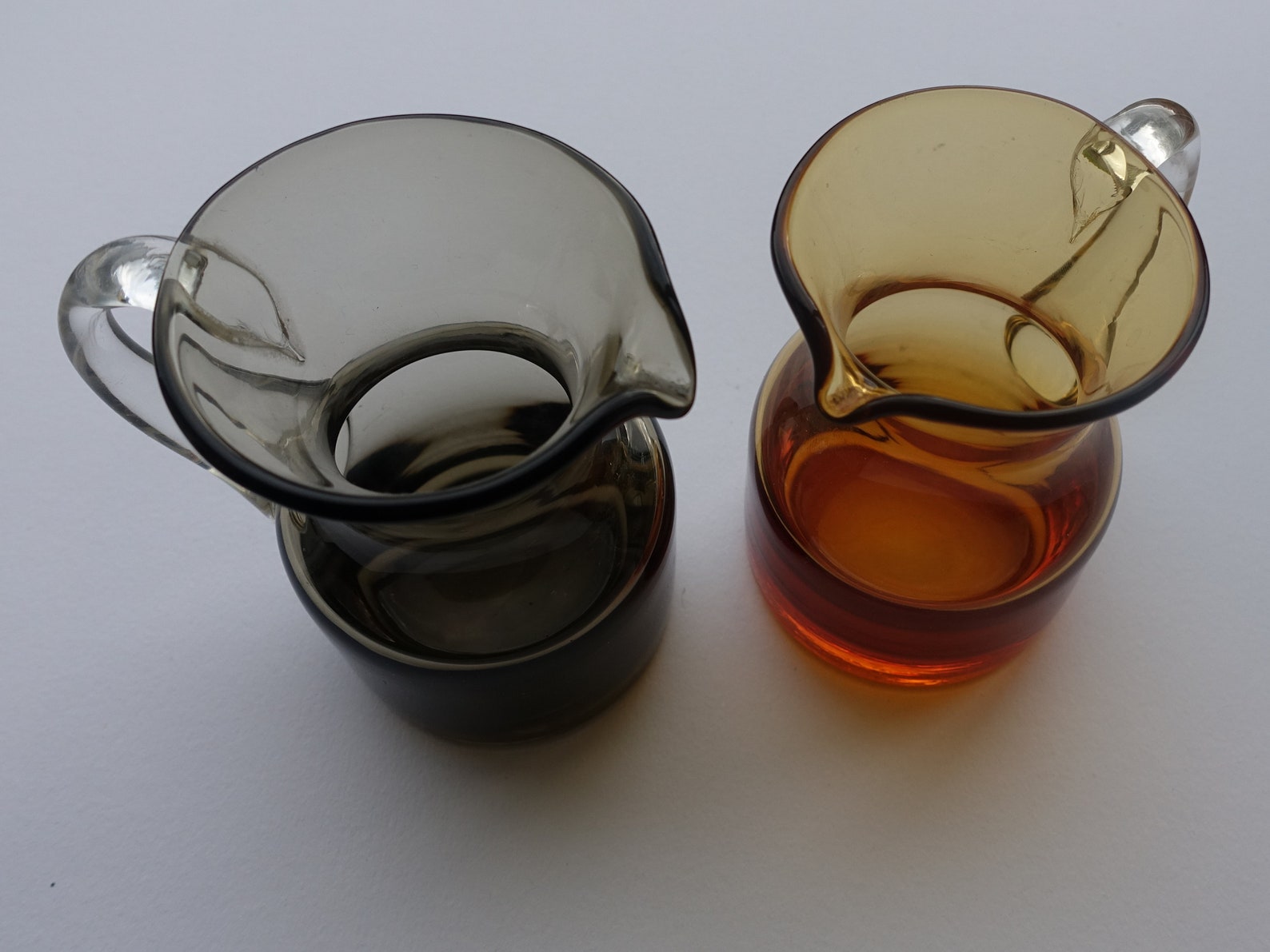 Pair of Small Krosno Polish Amber & Grey Glass Jugs Etsy