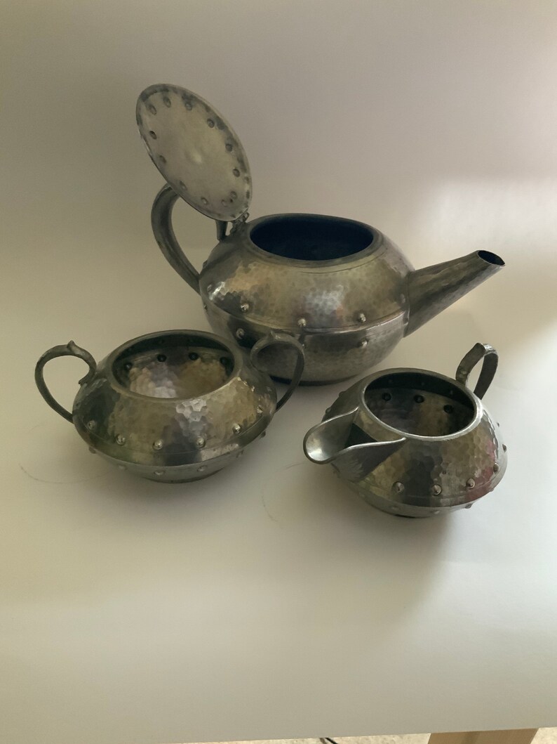 Arts & Crafts Hammered Pewter Tea Set. Etsy