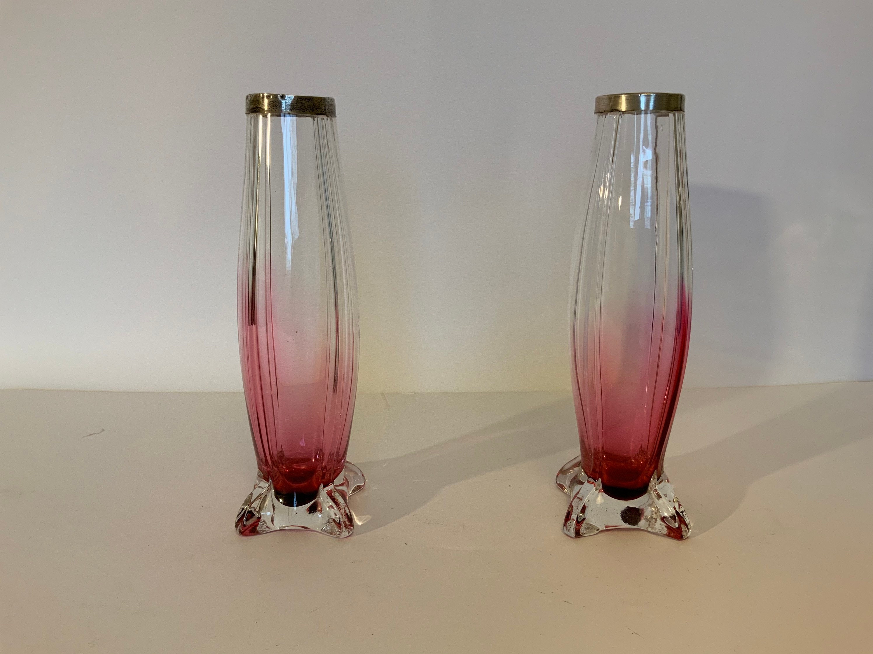 Pair Art Nouveau Silver Rimmed Pink Glass Vases | Etsy