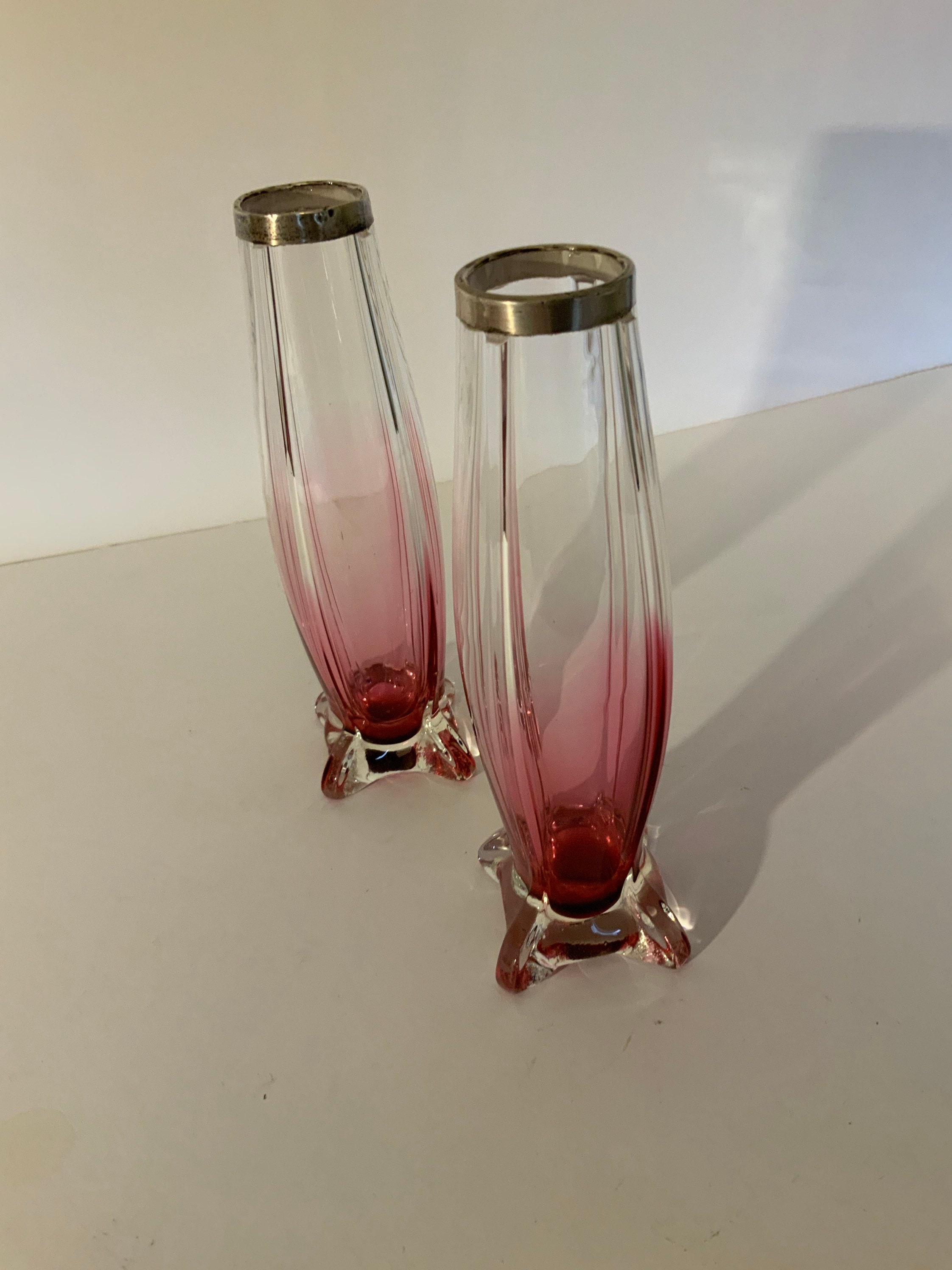 Pair Art Nouveau Silver Rimmed Pink Glass Vases | Etsy