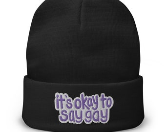 It's Okay To Say Gay Embroidered Beanie Hat, Gay Pride, Queer, Fuck Desantis, LGBTQ, Gay Rights, Protect Trans Kids, Social Justice,