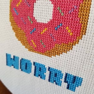 Donut Worry Beginner Cross Stitch Pattern, Pun, Funny Kitchen Art, Food Art, Food Pun, Cute Pun, Funny, PDF, Download, Easy Cross Stitch image 3