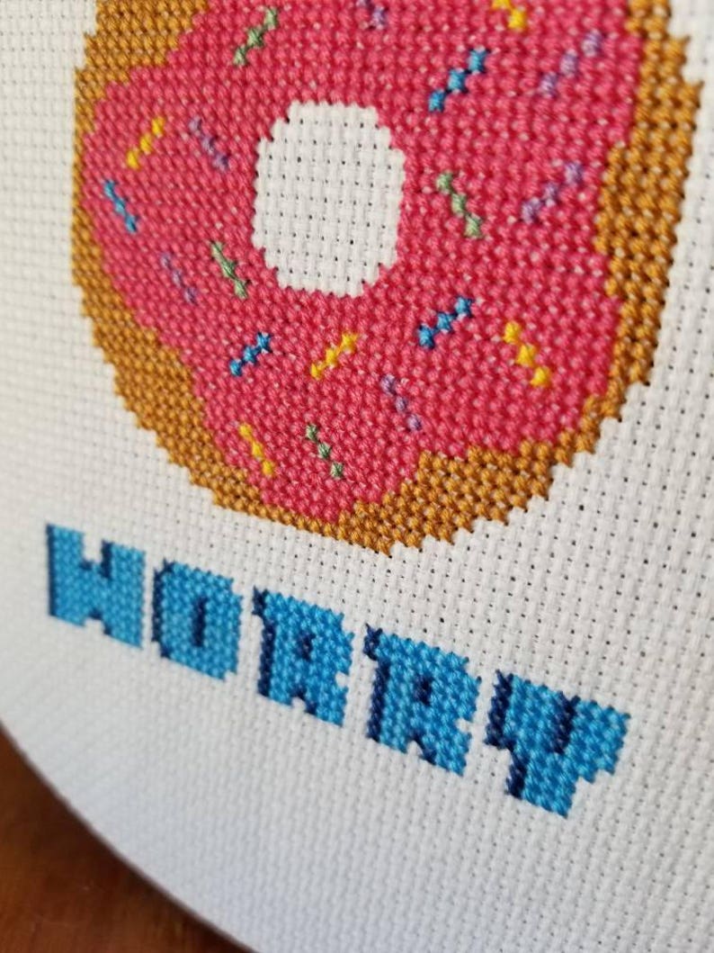 Donut Worry Beginner Cross Stitch Pattern, Pun, Funny Kitchen Art, Food Art, Food Pun, Cute Pun, Funny, PDF, Download, Easy Cross Stitch image 3