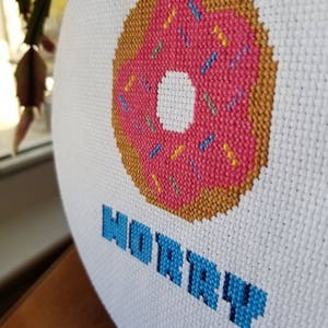 Donut Worry Beginner Cross Stitch Pattern, Pun, Funny Kitchen Art, Food Art, Food Pun, Cute Pun, Funny, PDF, Download, Easy Cross Stitch image 4