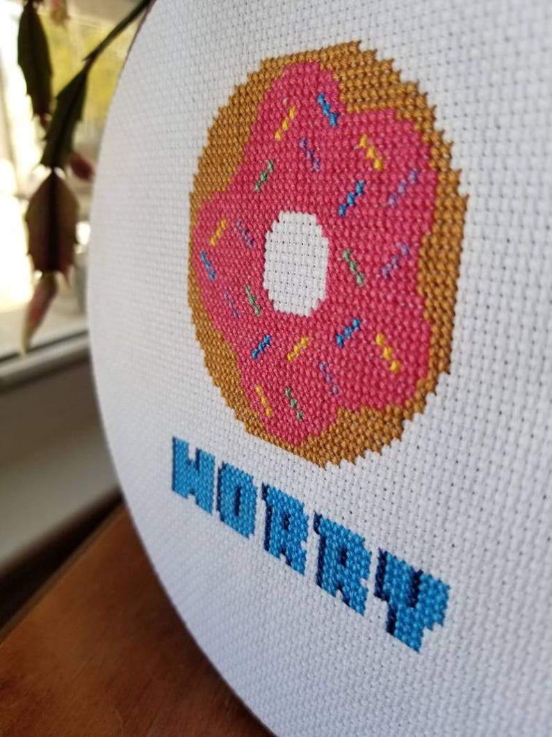 Donut Worry Beginner Cross Stitch Pattern, Pun, Funny Kitchen Art, Food Art, Food Pun, Cute Pun, Funny, PDF, Download, Easy Cross Stitch image 4