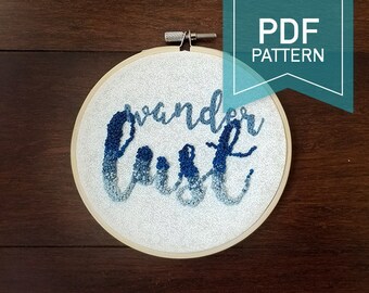Wanderlust Embroidery PDF Pattern, Beginner, Easy, Learn, Travel, Bon Voyage, Farewell Gift, Journey, Abroad, Ombre, Adventure, Nomad, World