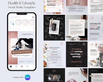 Mall för sociala medier för hälsa och livsstil (50+ inlägg)