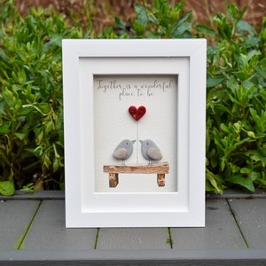 Lovebirds Pebble Picture, Wedding Anniversary Gift, Pebble Frame, Personalised Pebble Art Gift, For Husband, For Wife, For Partner, Unique