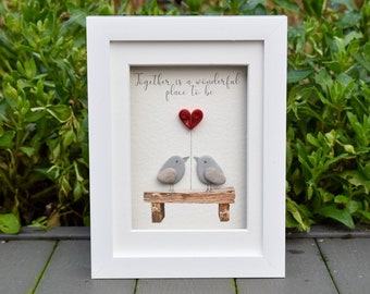 Pebble art couple picture,Valentine's Day popular gift, couple forever wall art, pebble art couple framed, couple anniversary portrait,birthday gift