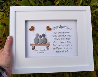 Personalised Pebble Art Picture: Gift for Grandparents