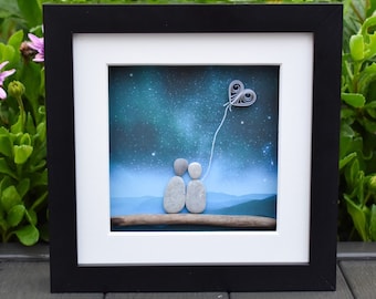 Moonlight Pebble Picture, Wedding Anniversary Gift, Personalised Love Gift, Pebble Art Moon Picture, Anniversary gift, Wife, Girlfriend,
