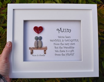 Personalised Pebble Art Mum Gift: Framed Mother's Day Present, Personalized Picture