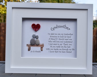 Gift for Godmother, Personalised Godmother Gift, Pebble Picture, Pebble Art, Gift from Goddaughter, Gift from Godson