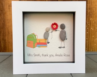 Teacher Gift, Pebble Art, Thank You Teacher Picture, Personalised, End of Term Gift, End of Year, Thank you Pebble Picture, Unique Gift