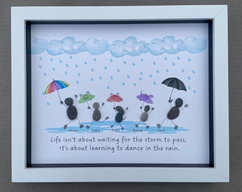 Personalised Dance in the Rain Pebble Picture, Motivational, Positive Quote, Pebble Art, Family Wall Art, Wellbeing Gift, Family Gift