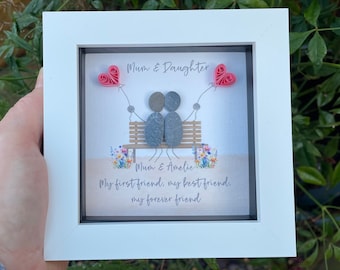 Mothers Day Gift, Personalised Mum & Daughter Pebble Art Picture Frame, Personalised Picture, Personalised Gift