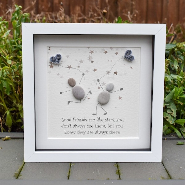 Good Friends Are Like Stars, Best Friends Gift, Friendship Gift, Friends Pebble Picture, Wall Art, Pebble Art, Pebble Frame, Friends Quote