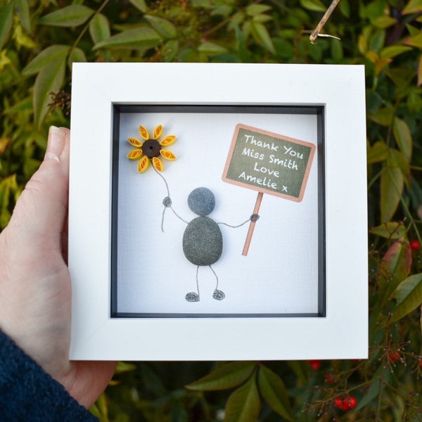 Personalised thank you gift, gift for teacher, personalised message pebble picture, pebble frame, pebble art