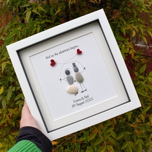 Personalised Wedding Pebble Art Picture: Quilled Heart Balloons, Personalized Frame