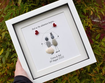 Personalised Wedding Pebble Picture, Wedding Gift, And So The Adventure Begins, Wedding Pebble Art, Newlyweds Gift, Unique Wedding Gift