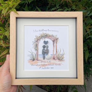 Personalised Beach Wedding Anniversary Pebble Picture, Silver Wedding Anniversary Gift, Ruby, Diamond, First, Golden, 25th, 40th, 50th, 1st