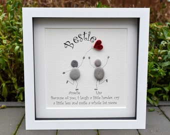 Personalised Bestie Pebble Art Picture: Friendship Gift, Personalized