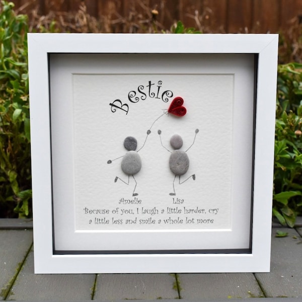 Personalised bestie pebble picture, best friends, friendship, gift for friend, besties, pebble art, birthday, gift for her, gift for him