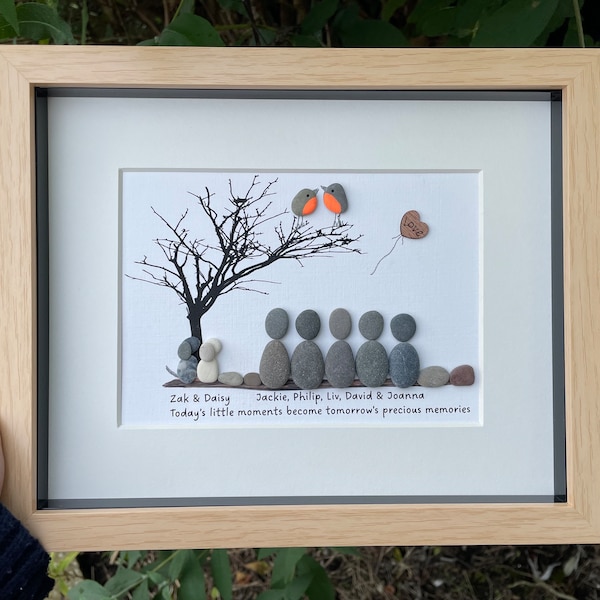 Personalised family pebble picture, Gift for parents, Stone family, Family gift, Family tree pebble art