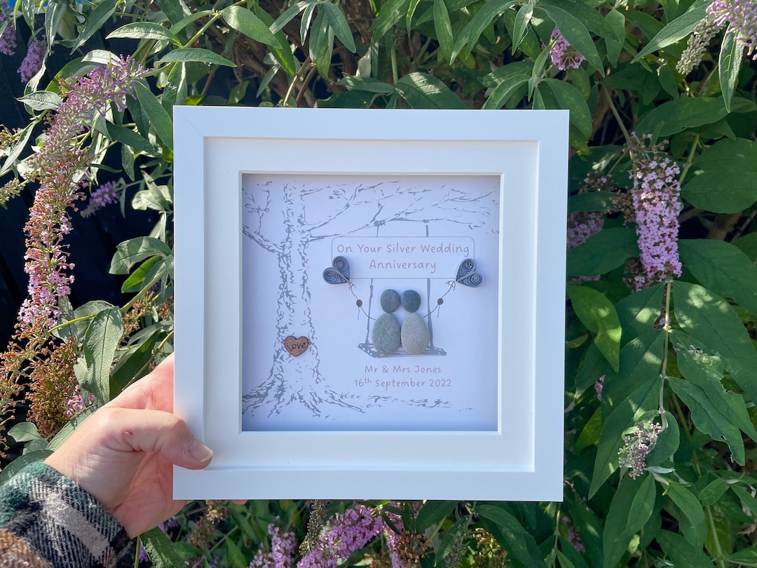 Personalised Silver Wedding Anniversary Pebble Art Picture Frame