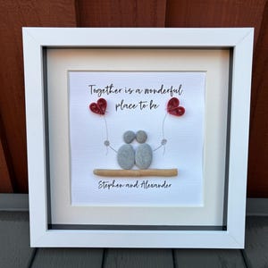 Valentine Gift Personalised Pebble Art Couple Picture, Romantic Anniversary Gift for Him or Her, Handmade Love Wall Art