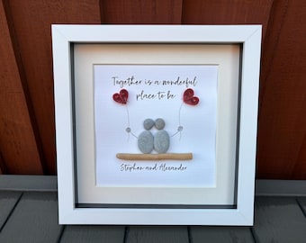 Valentine Gift Personalised Pebble Art Couple Picture, Romantic Anniversary Gift for Him or Her, Handmade Love Wall Art