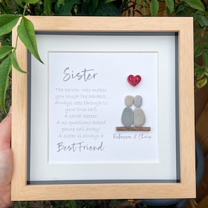 Personalised Sister Pebble Picture, Framed Sister Pebble Art, Gift for Sister, Meaning of Sister, Birthday Gift for Sister