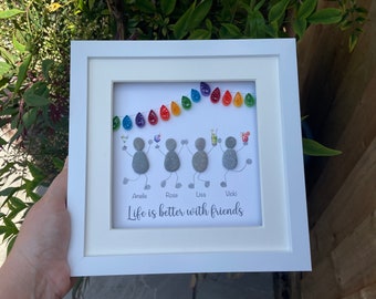 Personalised Friends Pebble Art Picture: Cocktails and Bunting Gift, Personalised