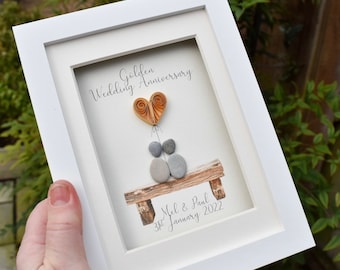 Golden Wedding Anniversary Gift, 50th Wedding Anniversary, Pebble Picture, 50, Fifty, Fiftieth, Personalised, Gold, Pebble Art,