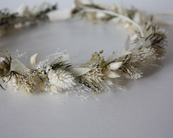 Flower crown - Dried flowers - Ivory and natural green