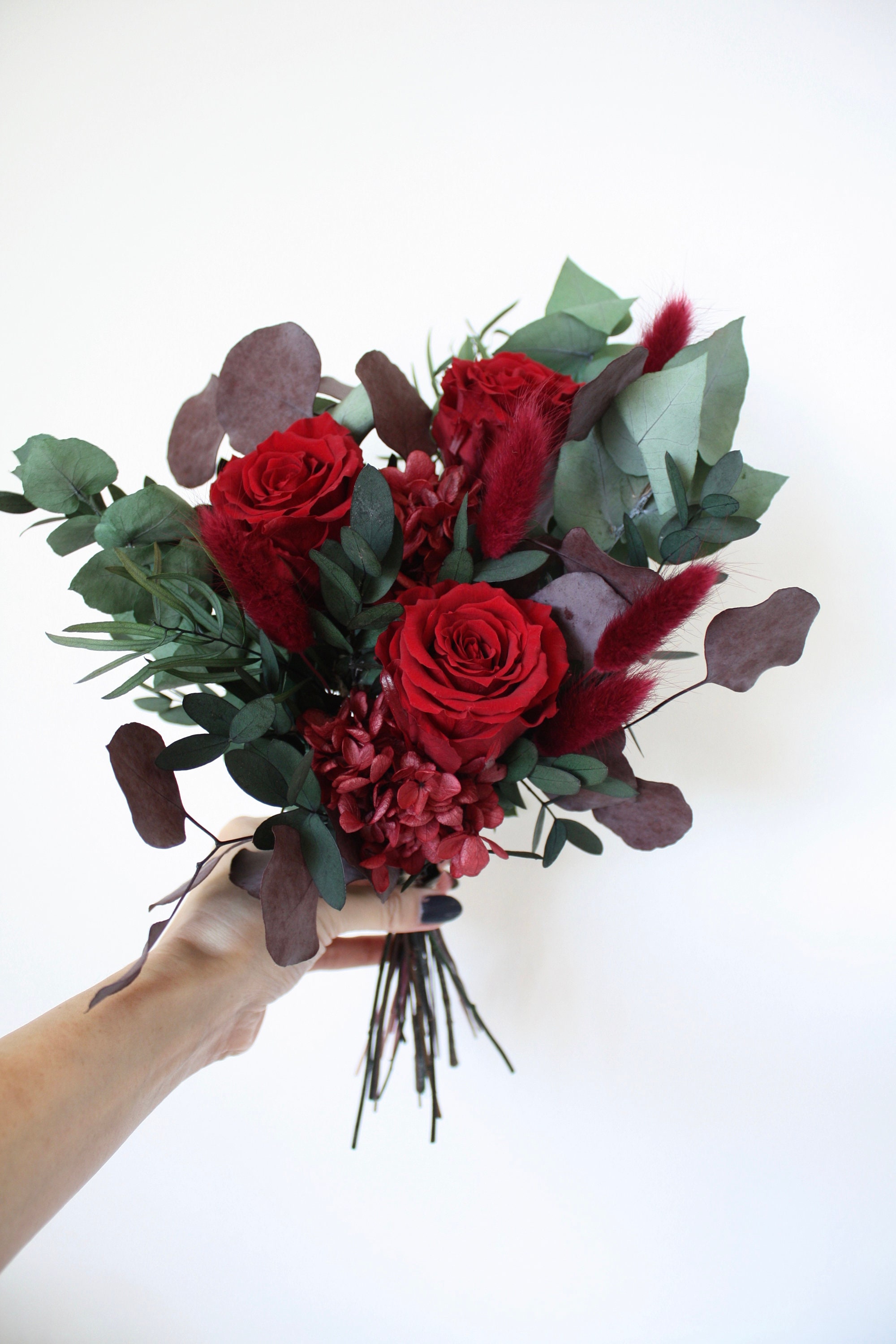 Preserved flower bouquet Red roses and eucalyptus Etsy